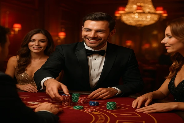 আলো ঝলমলে গেমিং পরিবেশে একজন আত্মবিশ্বাসী হোস্ট cv444 অ্যাকাউন্টে নিরাপদ প্রবেশের আহ্বান জানাচ্ছেন।